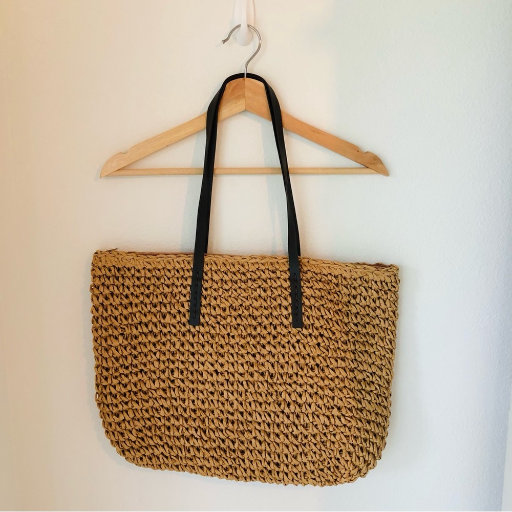 Elegant Woven Tote with Black Handles